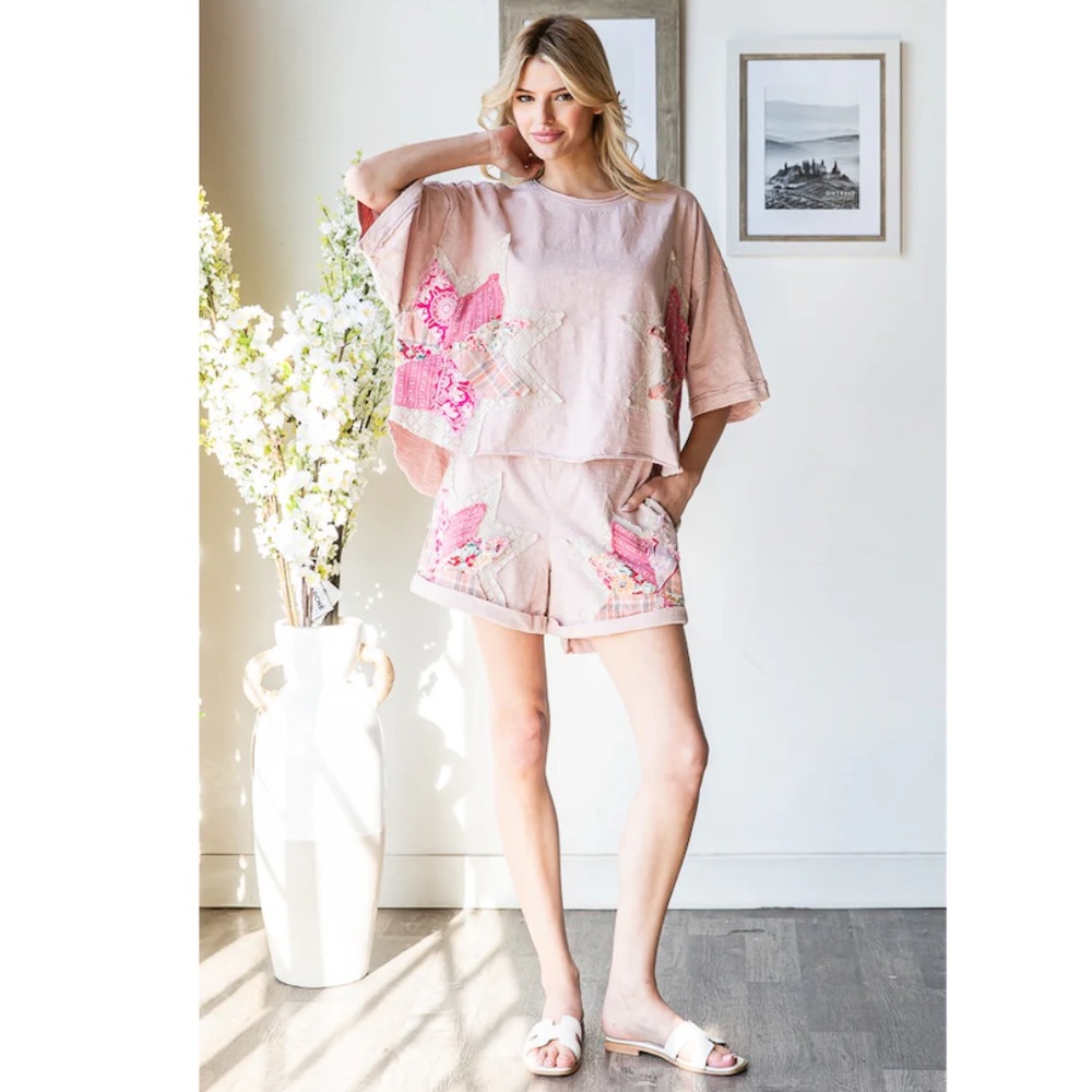 Oli & Hali Pink Star Embellished Women Shorts - Picture 6 of 6